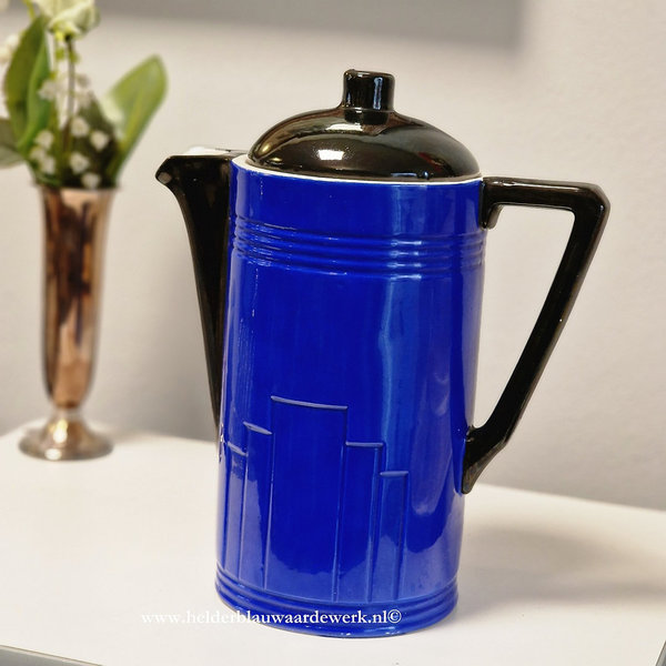 Antieke koffiepot/theepot art deco blauw zwart Czechoslovakia