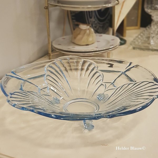 Glazen schaal blauw glas Art Deco