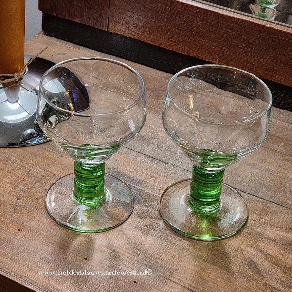 Art deco glaasjes groene steel Doyen Belgium 100 ml (set van 2 glazen)