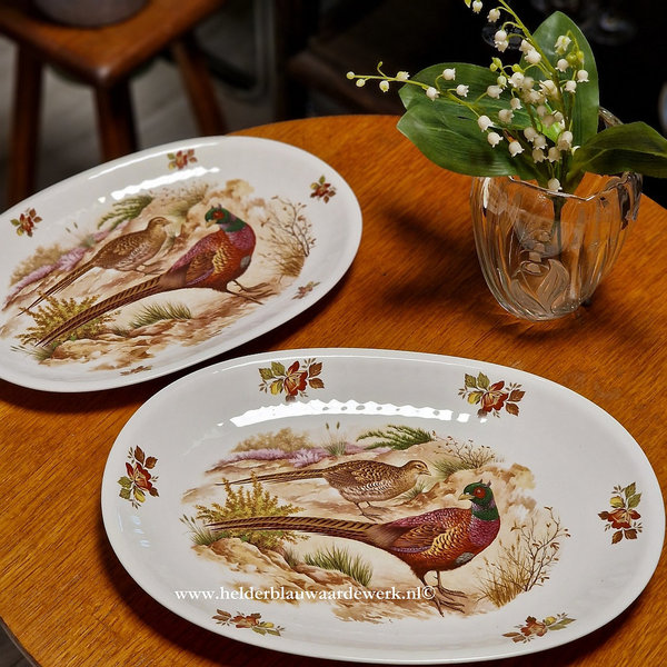 Set van 2 vintage serveerschalen ovaal fazanten