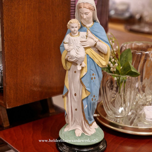 Brocante beeld Maria met kind beeld in gips (ca 45 cm hoog)