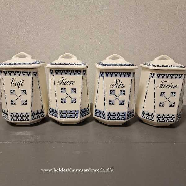 Antieke voorraadpotten blauw wit set van vier