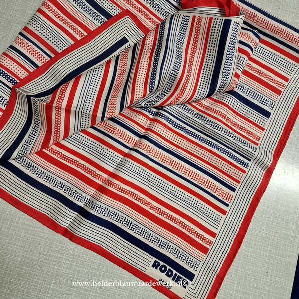 Vintage sjaal Rodier Paris France 100% zijde (rood/blauw/wit)