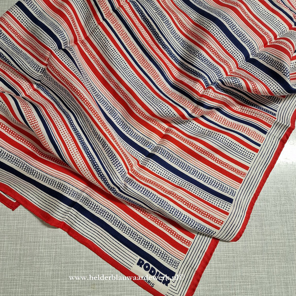 Vintage sjaal Rodier Paris France 100% zijde (rood/blauw/wit)