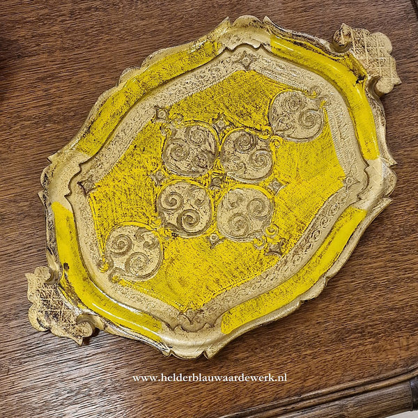 Vintage Florentijns barok dienblad geel en goud rechthoek